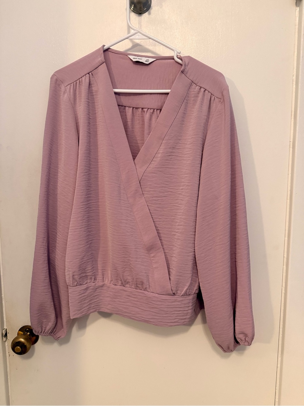 Nine West Dusty Lavender Surplice Wrap-Front Stretch Bottom Blouse L/S XXL